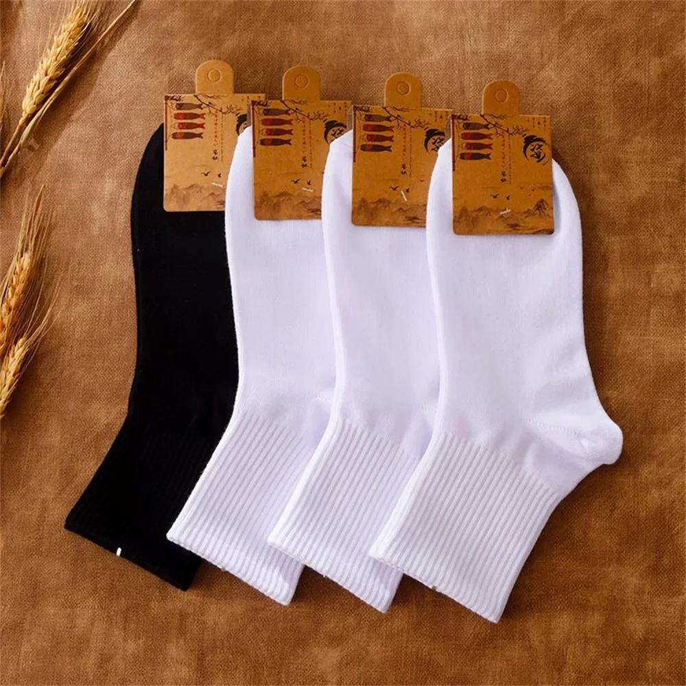 

4 пары/упаковка средних носков, мужские хлопковые зимние весенние белые черные мужские повседневные носки, мягкие дышащие носки до щиколотки/средней длины 4 Pairs