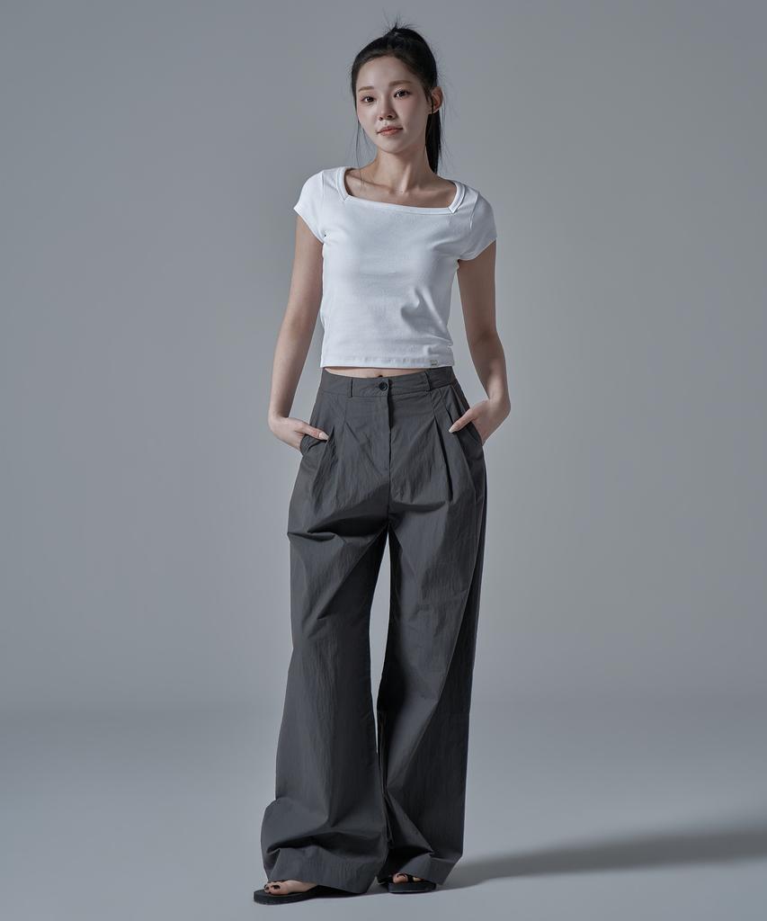 WAARFORWOMAN W1144 Nylon Wide Slacks_Charcoal