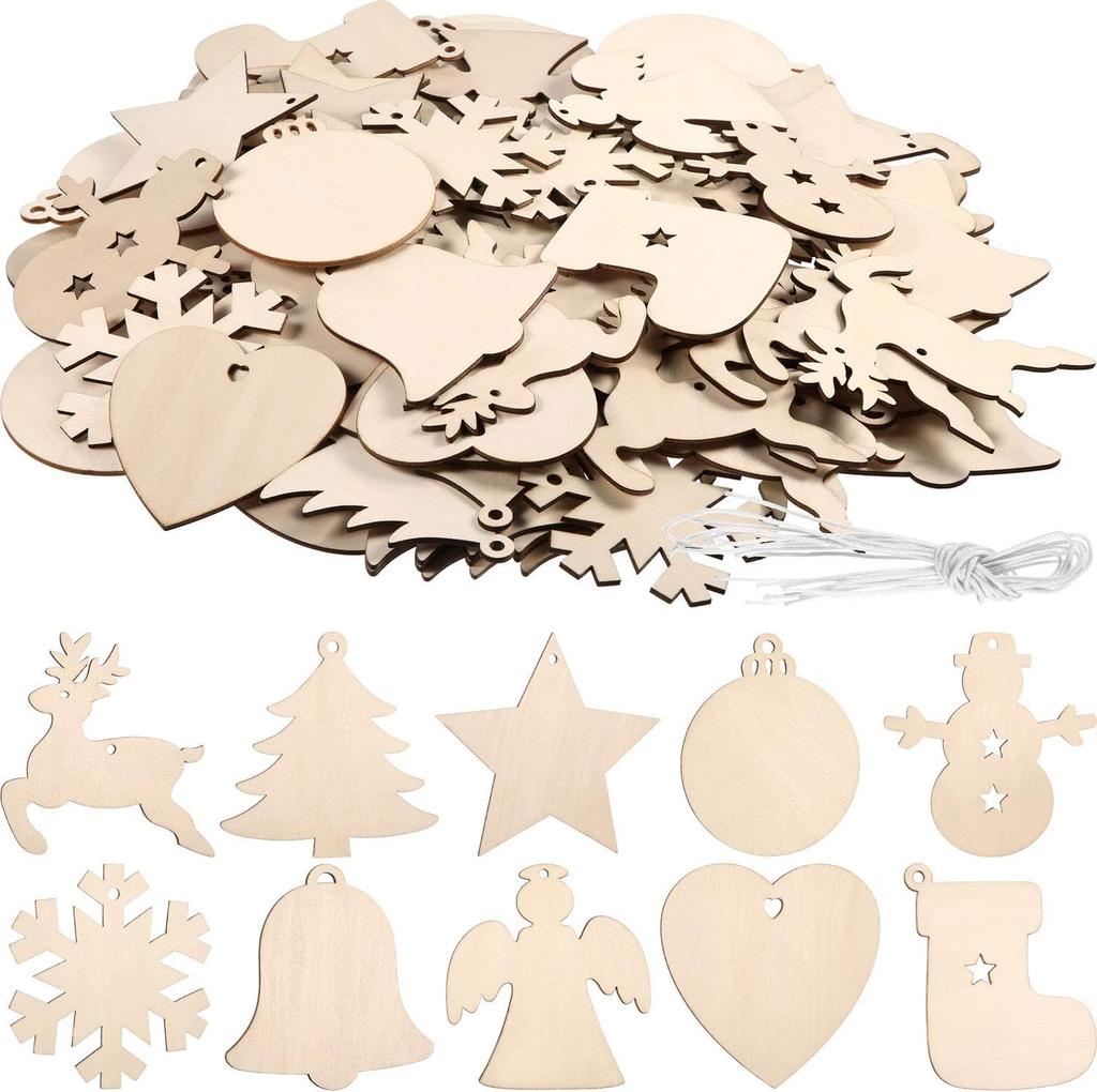 DIY Wooden Christmas Ball Decoration Round Blank Wood Slices Paint Ornament Xmas Tree Hang Pendant Craft Home Decor Baubles Tag