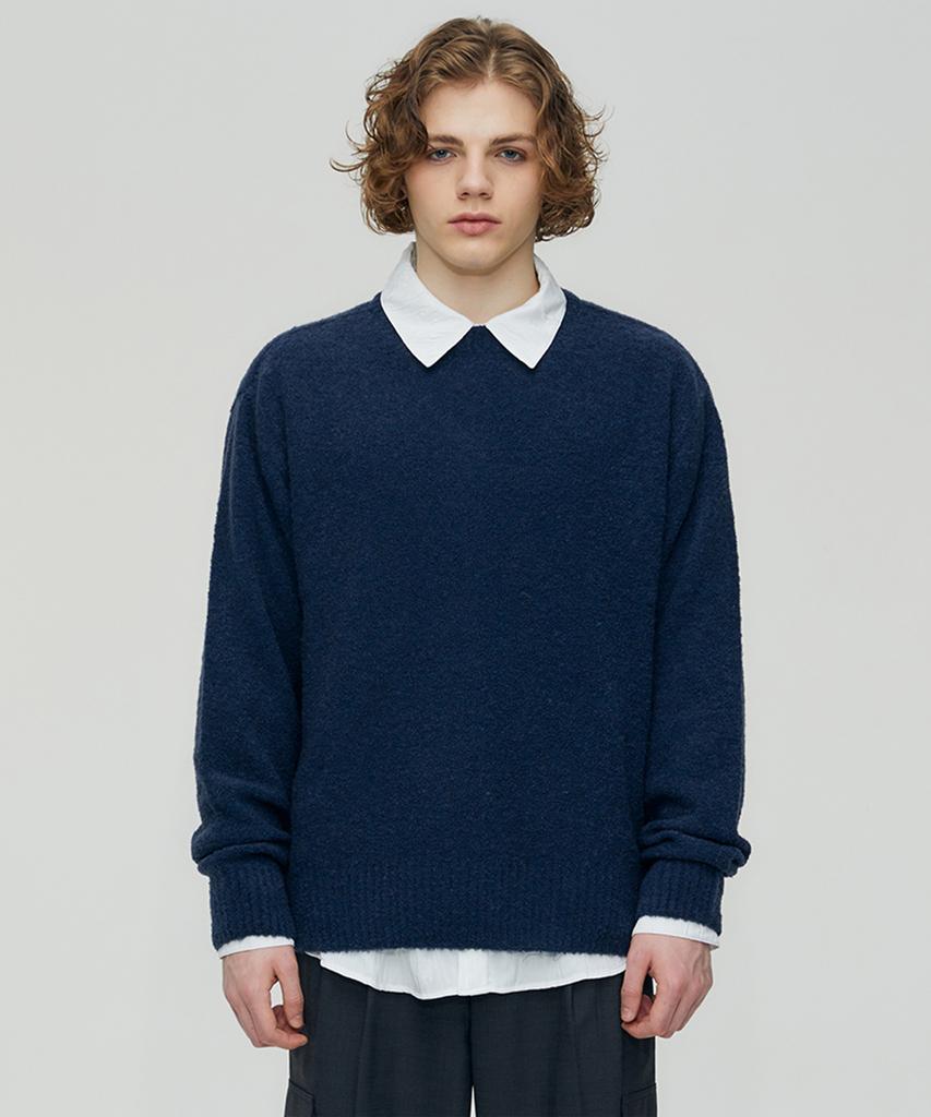 FINSDRUCK Wool Boucle Yarn Pullover (Prussian Blue)