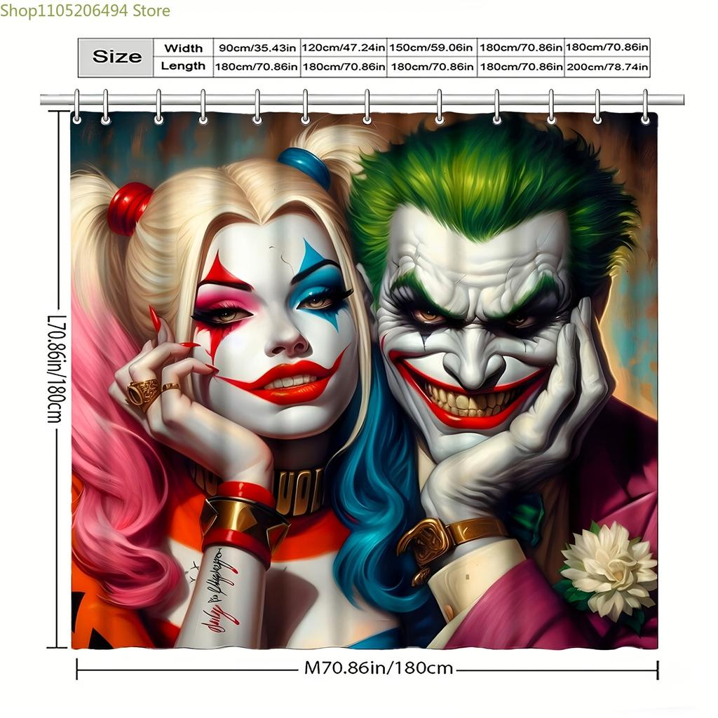 1pc Warner Bros Themed Shower Curtain | Clown Quinn - Multifunctional Privacy Curtain for Home, Bathroom, Camping, Office, and