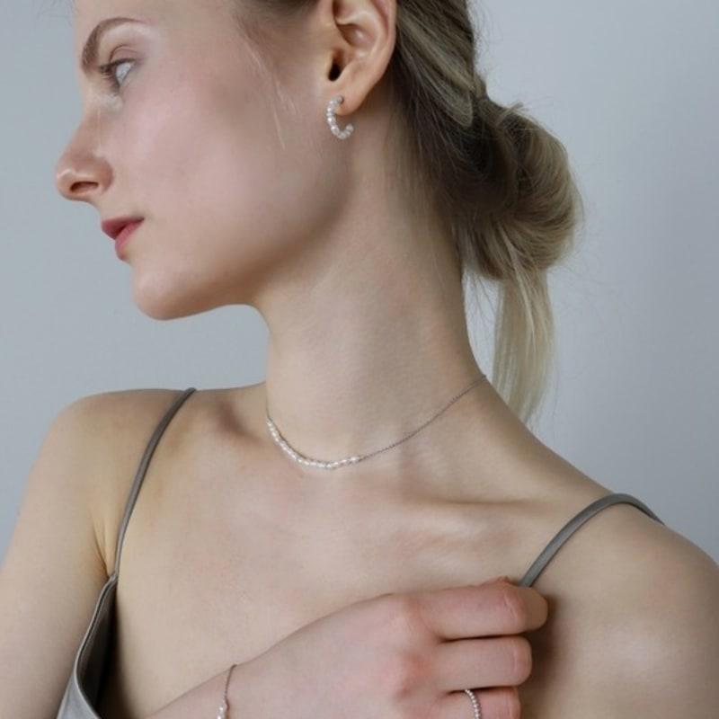 Ozel Silver925 CZ Rings with Natural Water Pearl Hoop Earrings PS157E