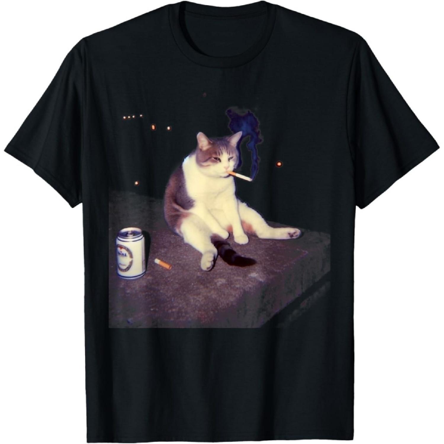 WESFY Сигаретный Котенка Смешной Курящий Кот Мем Глупый Мозговая Гниль Футболка XXXXXL разноцветный