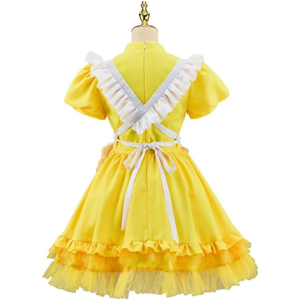 (Medium) Chica Cosplay Costume Women Yellow Maid Lolita Apron Sweet Cute Fancy Dress Halloween Outfit