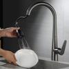 Grey 304 Stainless Steel Kitchen Faucet Brushed Gold Pull Out Hot And Cold Mixed Water Sink Faucet Multifunctional Kitchen Tap