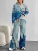 Flowers European, American Autumn and Winter Casual Long-sleeved Suit Women's Hooded Sweater Trousers Two-piece Set