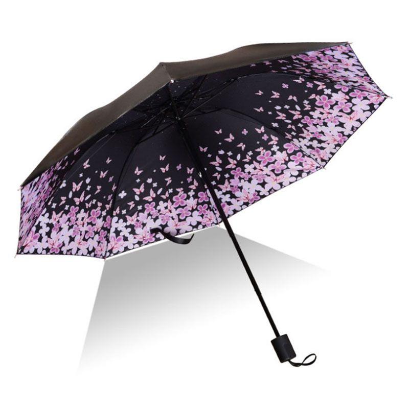 Antiuv Sun Rain Protection Windproof Flower Parasols 3 Folding Umbrella