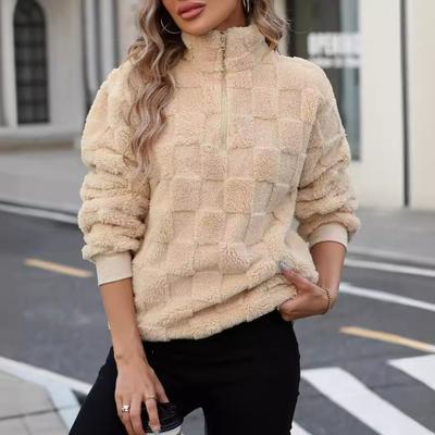 Damen Oversized Fleece Sweatshirt Winter Sherpa Pullover Langarm Half-Zip Bequem Flauschig Warm Lässig Revers Oberbekleidung Tops für Damen