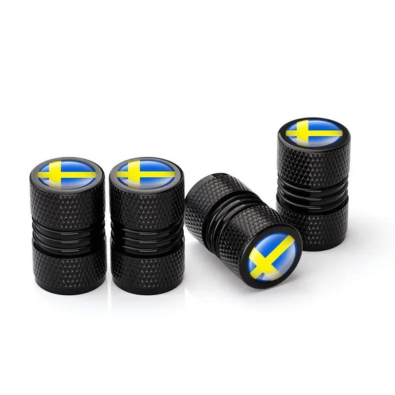 

4pcs/lot Aluminum Alloy Sweden Flag Emblem Car Wheel Tire Valve Cap Tyre Air Caps For Volvo V70 XC60 S60 V60 V40 Accessories чорний
