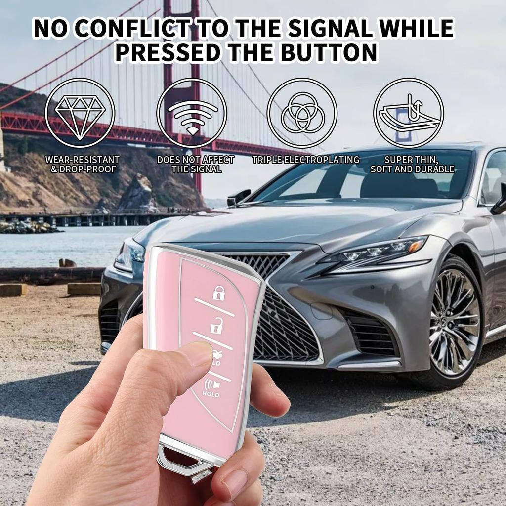 For Lexus Key Fob Cover Fit for 4 Buttons TPU Full Cover for Lexus ES350 ES300h UX200 LS500 LS500H LC500 LC500h (Pink)