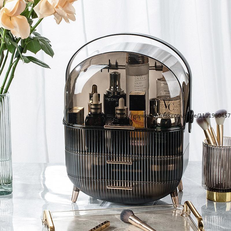 Luxury Style Clear Cosmetic Organizer Dustproof Portable Storage Rack for Lipstick Skincare Mask Home Vanity