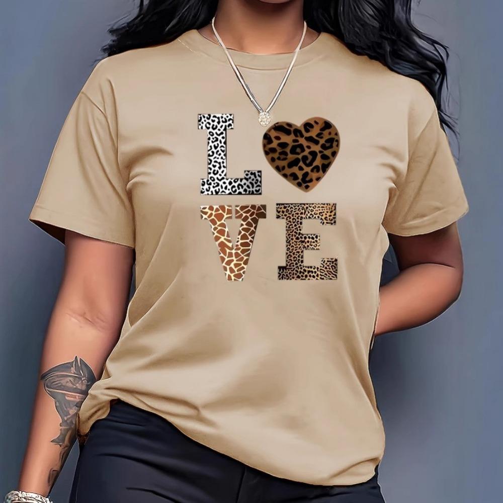 Letní dámské tričko s krátkým rukávem vzor potisk módní ležérní kulatý výstřih pohodlné dámské tričko s krátkým rukávem