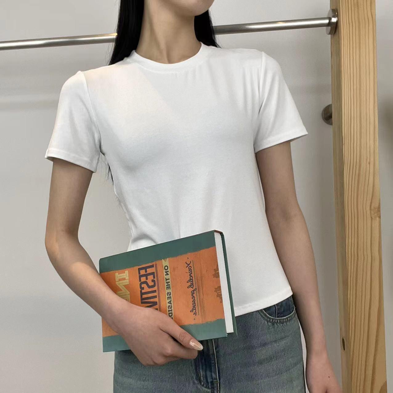 

Женские топы с коротким рукавом и круглым вырезом без таблеток для весны и лета — повседневный японский и корейский стиль L (recommended for 80-110 jin)