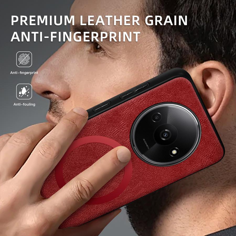 For POCO C61 PU Leather Magnetic Ring Soft Edge Anti-Drop Anti-Fingerprint Phone Case