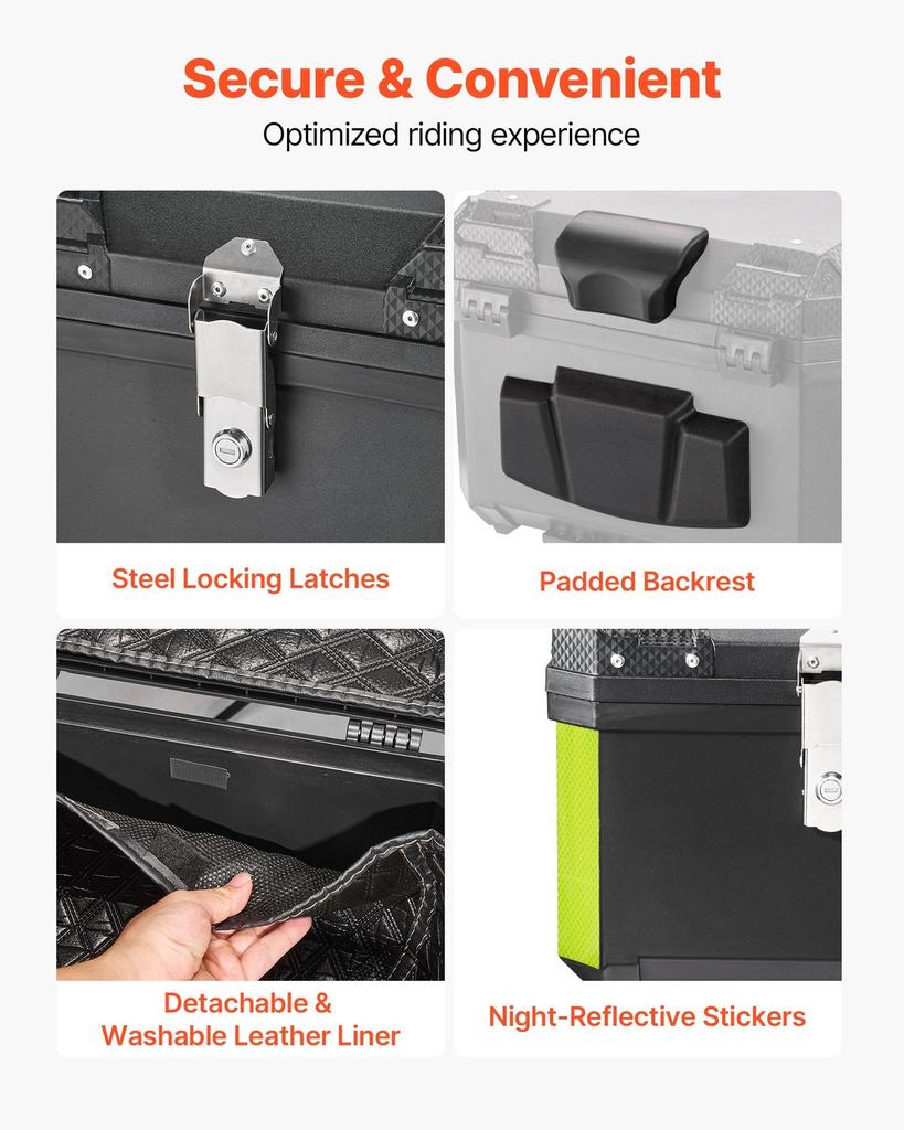 Motorcycle Top Case 45L Universal Waterproof ABS Motorcycle Tail Case, Detachable Motorbike Top Box with Security Lock & Leather Liner for Luggage
