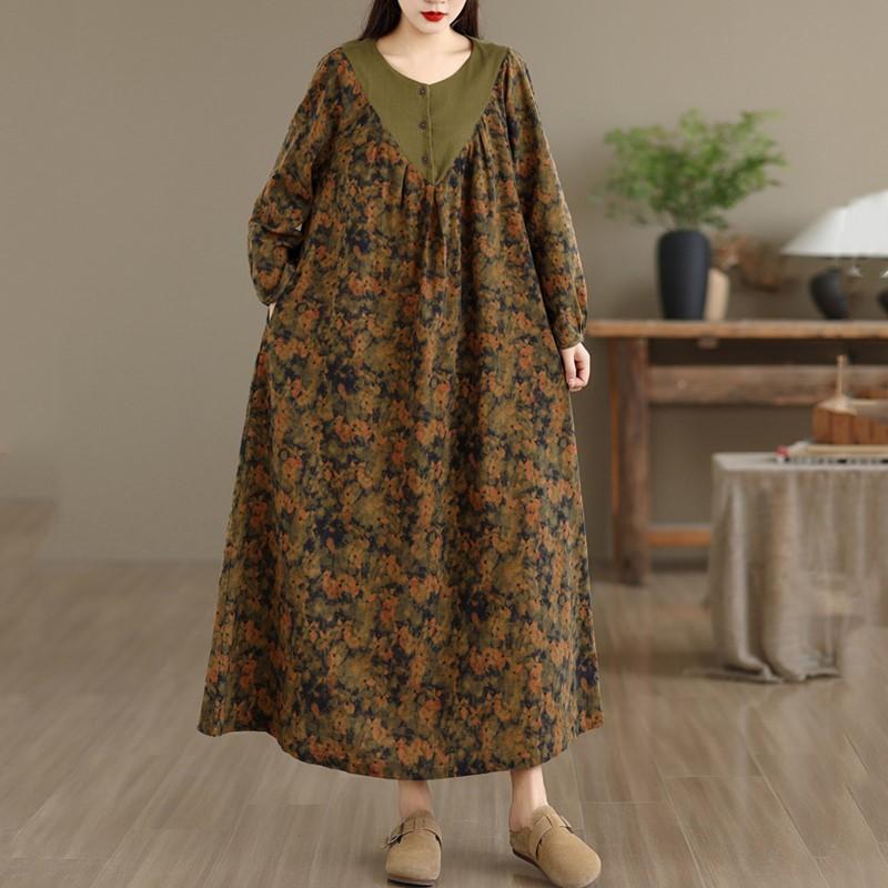 

Платье женское повседневное свободное весеннее осеннее с длинным рукавом, большого размера, хлопковое, винтажное, с цветочным принтом, новинка