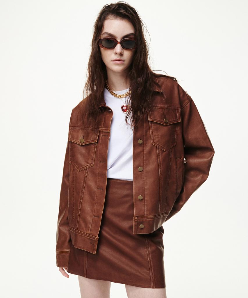 Bikwaieos Faux Leather Washed Mini Skirts_Tan Brown