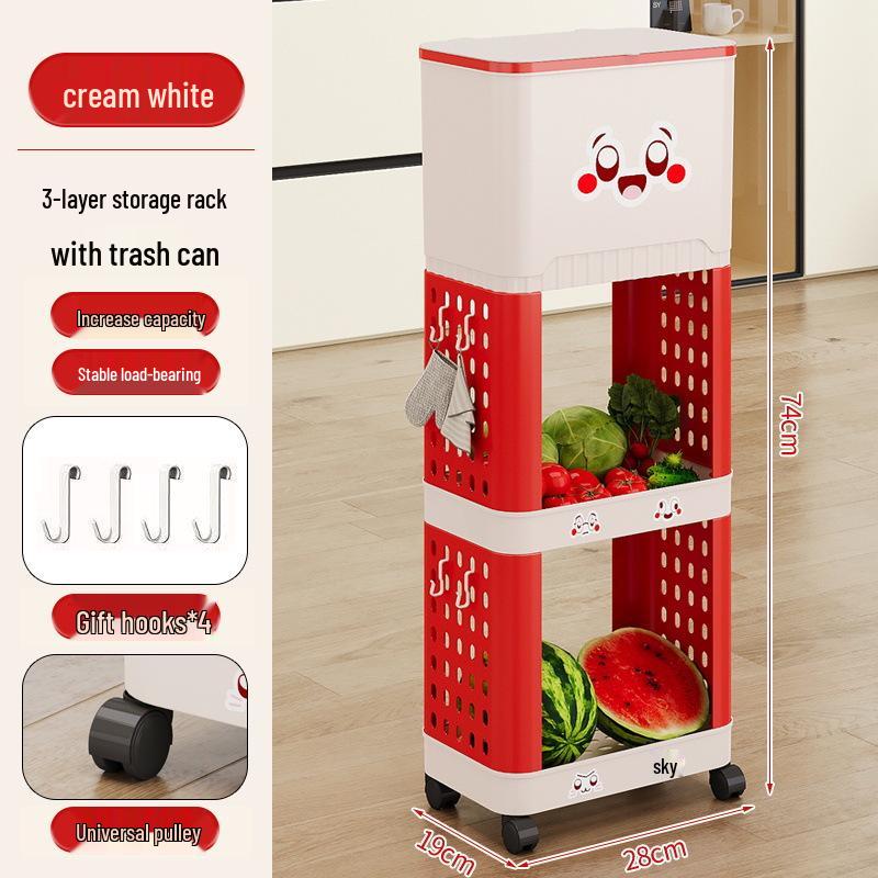 Multi-Layer Kitchen Trash Can & Snack Storage Rack with Lid & Wheels