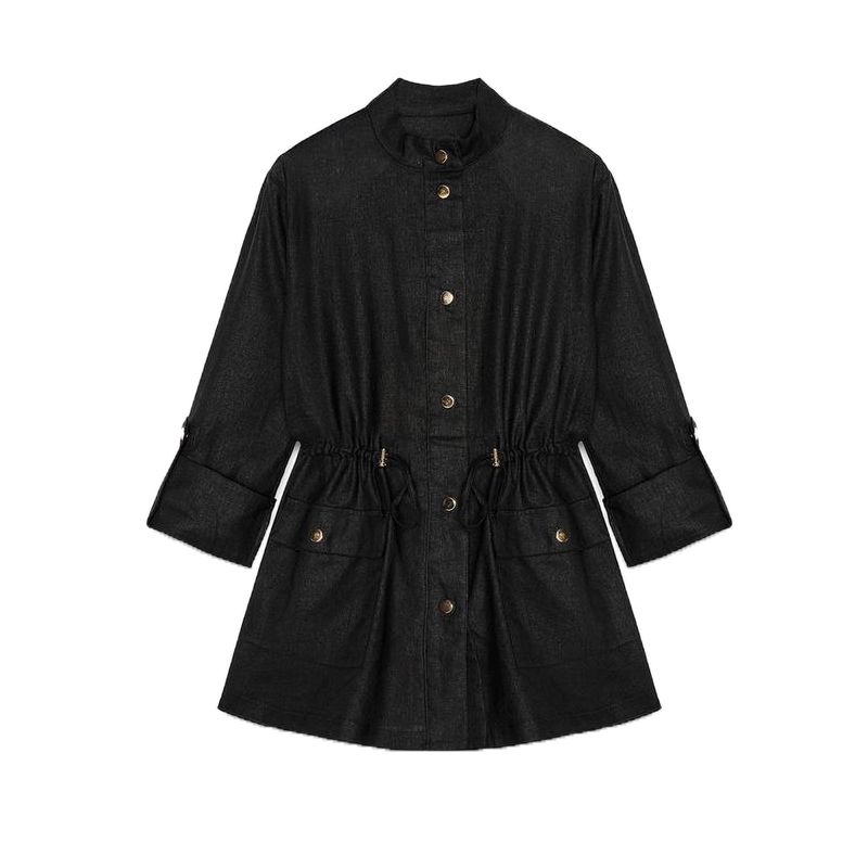 

Summer New Product Women s Clothes French Linen Blended Tour Hunting Jacket Stand Collar Long Sleeve Shirt Top 4387052 Black L
