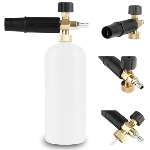 YUET Snow Foam Lance Gun Cannon Pot, Adjustable 1 Liter Foam Cannon Soap Dispenser for Foam Pressure Washer Jet Car Wash, 64mm 1/4" Quick Release Nozz