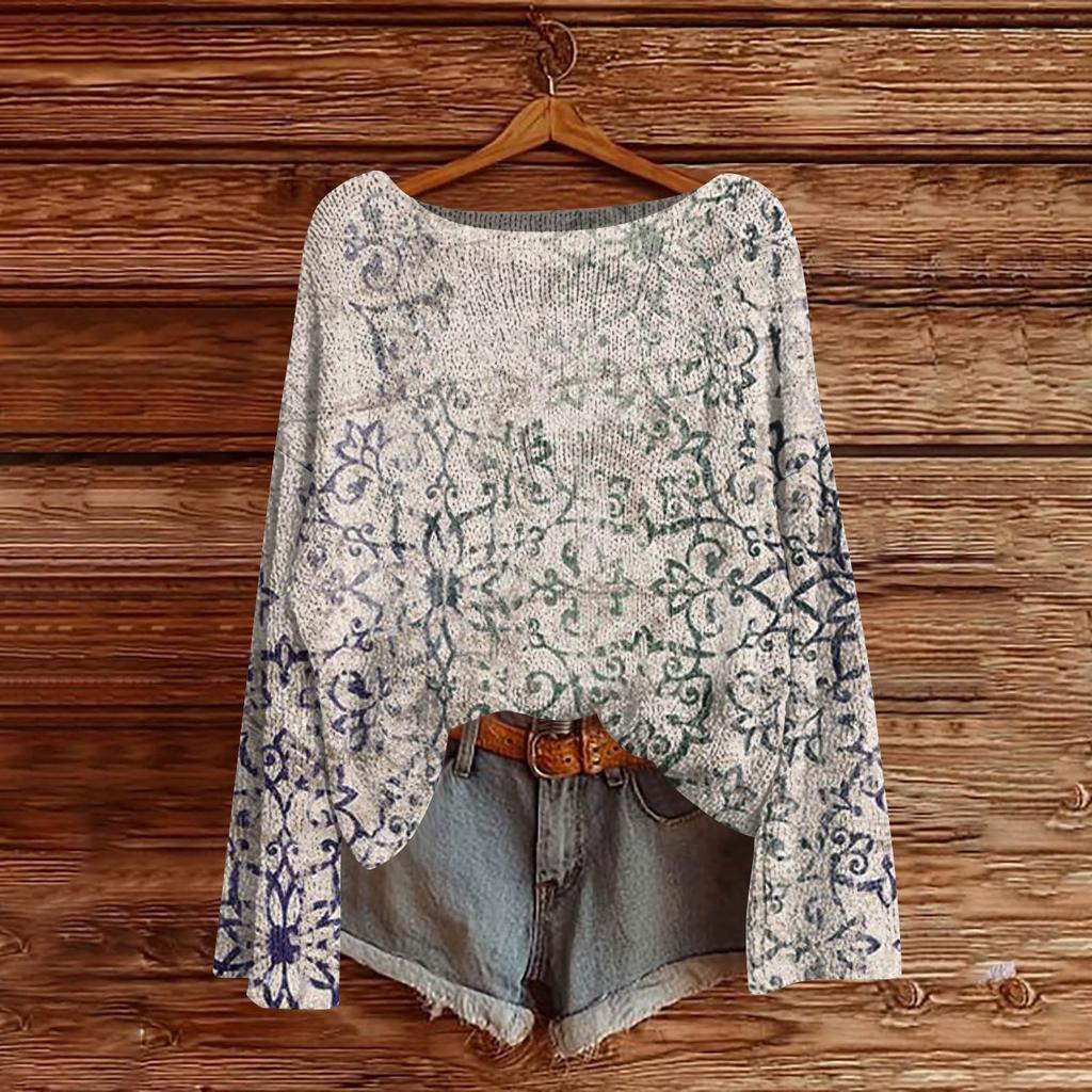 Women's Fashion Vintage Lightweight Sweater Casual Long-Sleeve Knit Pullover Top