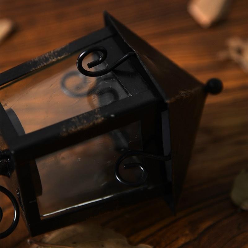 European Retro Wrought Iron Glass Wind Lamp Candle Holder Decoration Creative Wedding Home Decoratio