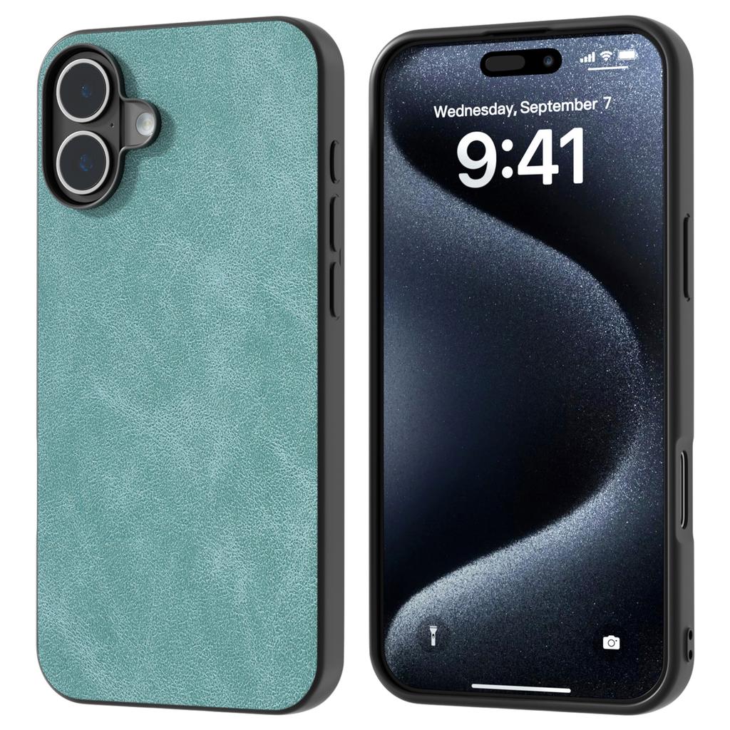For iPhone 16 Case Anti-Scratch PU Leather Phone Back Cover Black Edge