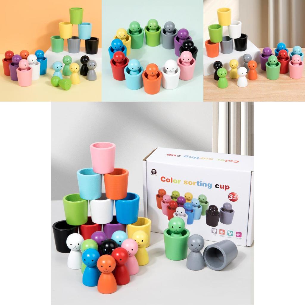 Wooden Montessori Color Sorting Cups For Kids Handeye Coordination Educational Toy