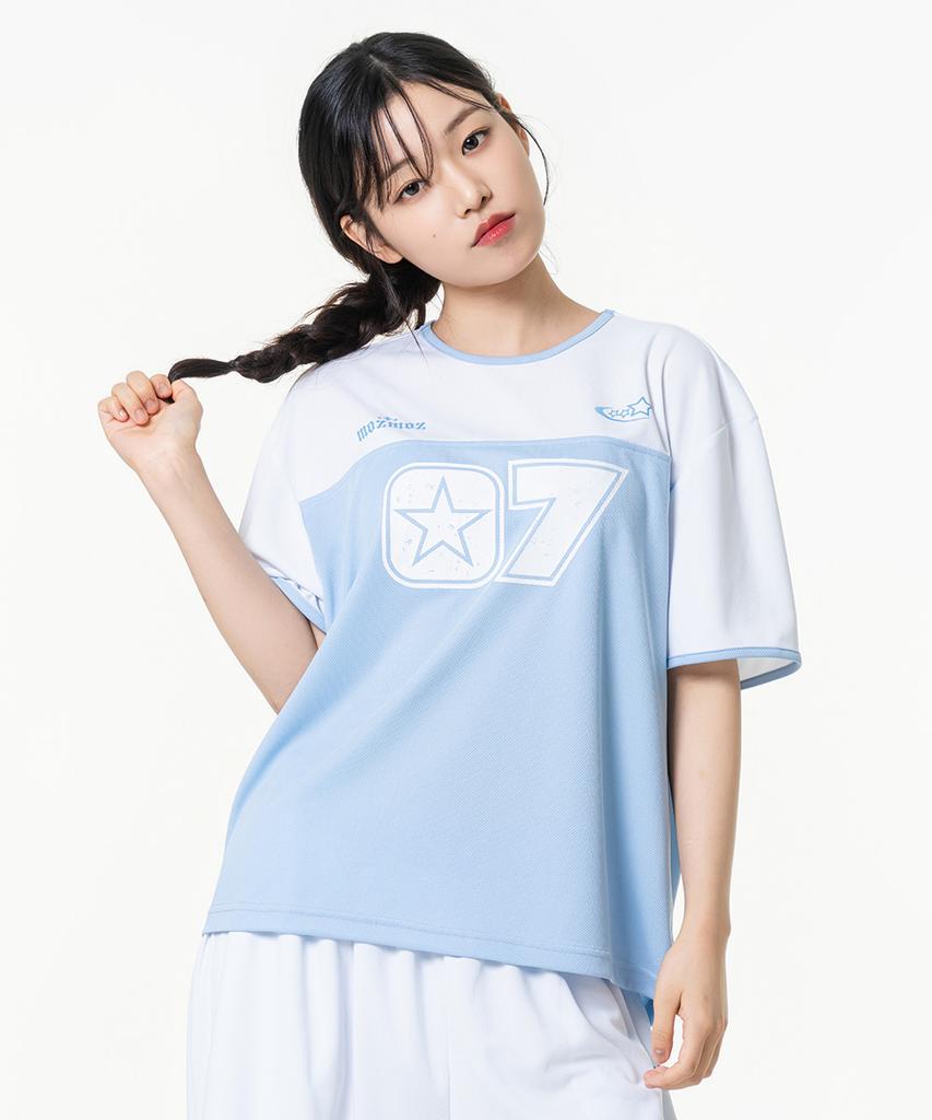 MOZMOZ Pastel Air Mesh Short Sleeve Jersey T-Shirt Blue