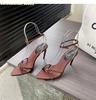 Fashion Pointed Toe Metal Chain High-Heeled Shoes for Women Summer Stiletto Heel Satin Open-Toe Sandals Sexy Purple 2025 New Styles