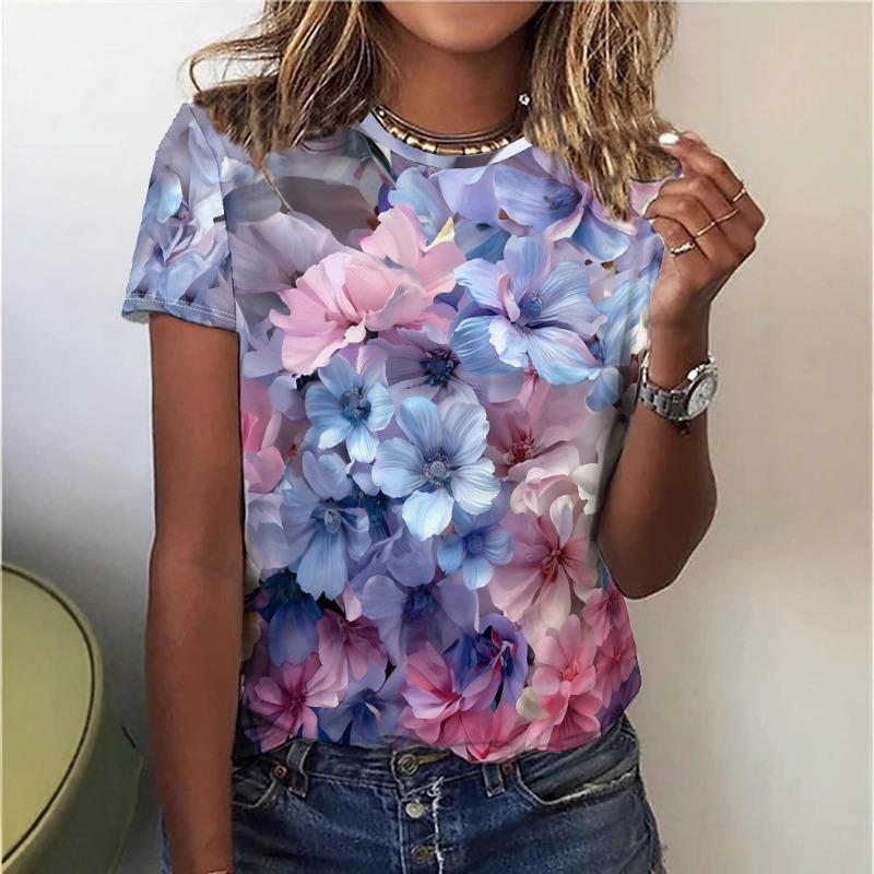Digital Printed Round Neck Short Sleeved Casual Pullover Round Neck Casual Short Sleeved T-shirt
