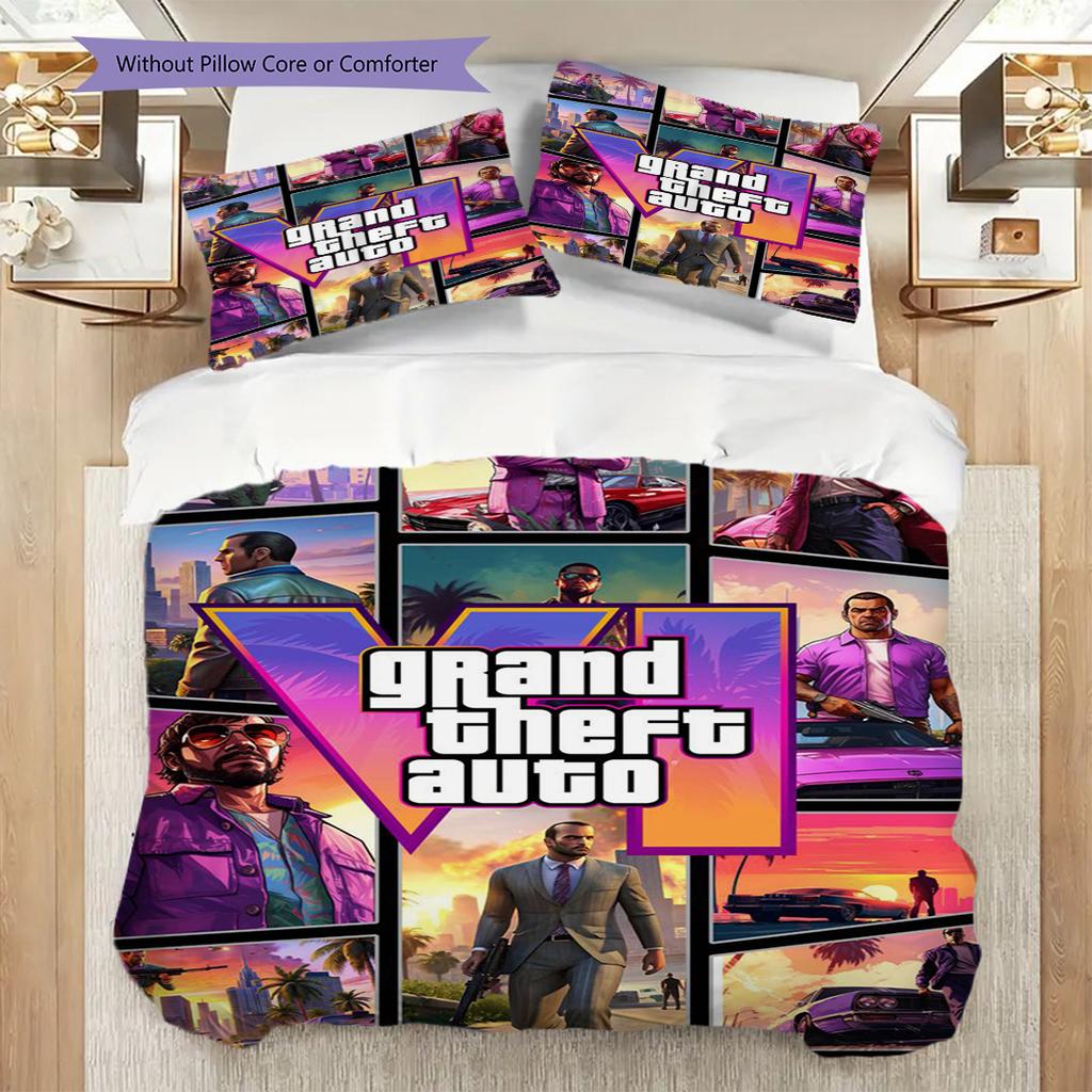 Vibes Vice City Crime Glamour Three-piece Set (1 * Duvet Cover + 2 * Pillowcase, Without Core) 2D Flat Bedding Set Soft and Comfortable