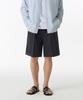 Summer Wool Two-Pleat Wide Hidden Elastic Waist Half Slacks [Charcoal Gray]