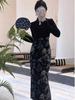 Women's Modern Black Velvet Cheongsam Dress – High-End Fall/Winter Style