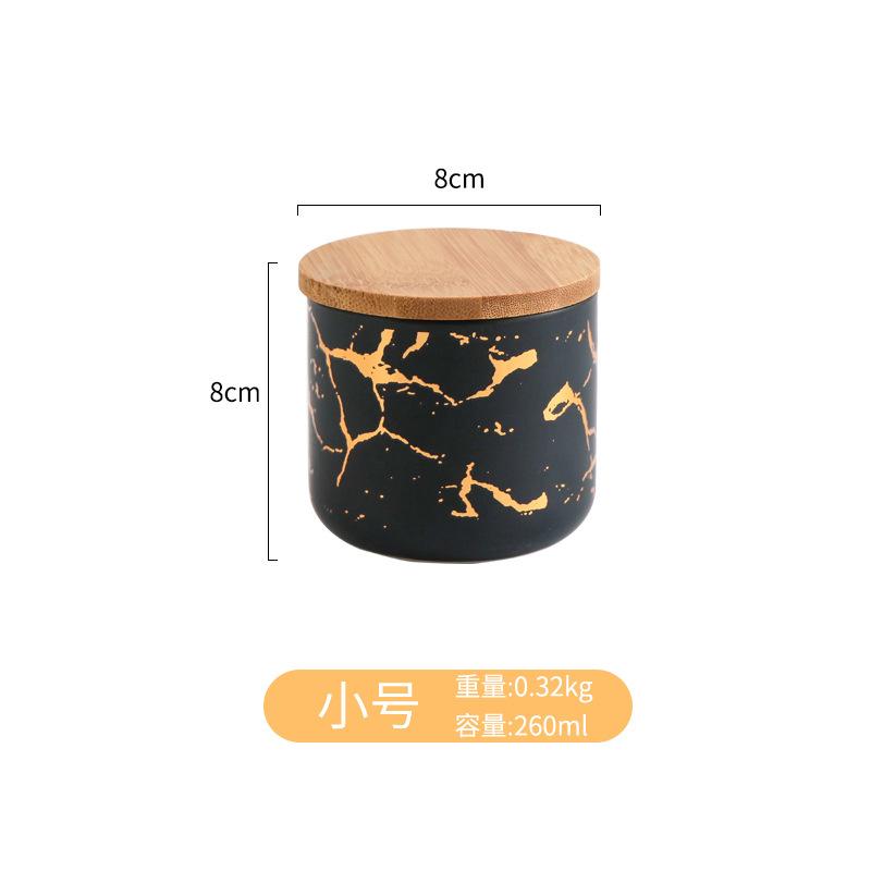 Modern Gold Plated Marbled Ceramic Jar with Wood Lid Kitchen Spice Grain Tank Candy Nut Tank Sealed Storage Jar Gift Home Decor