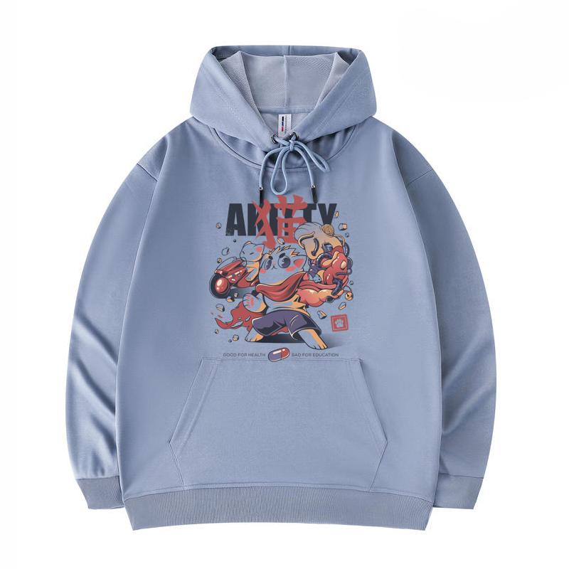 

Men s Hoodies Akitty Print Funny Harajuku Style Twill imitation cotton Hoodies