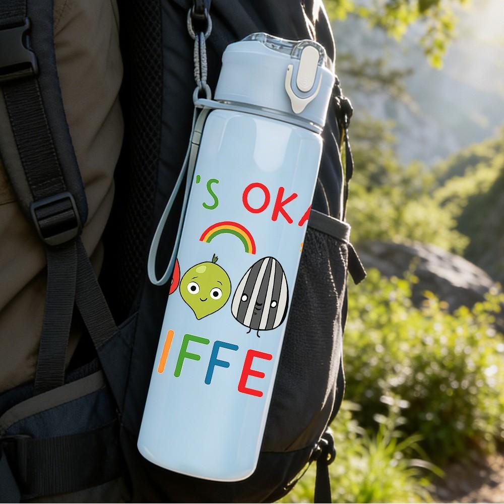 1PC Its Okay To Be Different Dino 750ml Color Plastic Sports Water Bottle Leakproof Flip Straw Lid Suitable for Sports Office Home Use