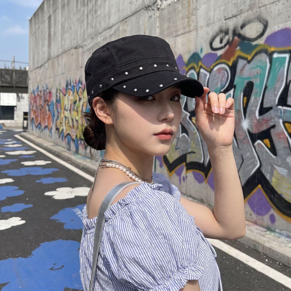 Y2k Rivet Flat Top Hat Cotton Retro Baseball Cap Retro Rivet Peaked Cap Girl
