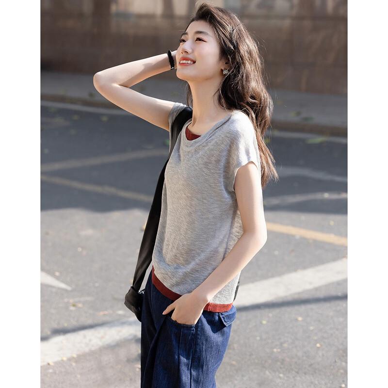 Demana Women s Summer Color Block Knit Short Sleeve Top S