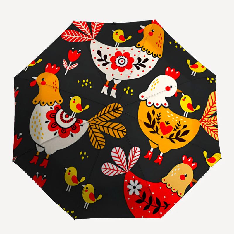 

1pc Chickens Flowers Auto Open/close, All-Season Portable Folding Umbrella for Women & Men, Travel, Everyday, Formal Events - Compact Luxury Parasol,