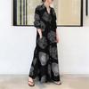 Muslims Maxi Dress Elegant Long Sleeve Floral Printed Middle East Dubai Arabic Moroccan Kaftan Robes for Womens Girls