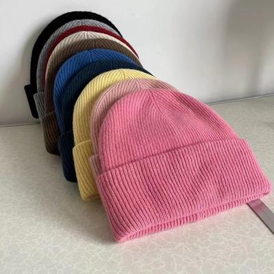 Sheep Wool Solid Color Versatile Knitted Hat Warm Autumn and Winter Woolen Hat High Quality Small Face