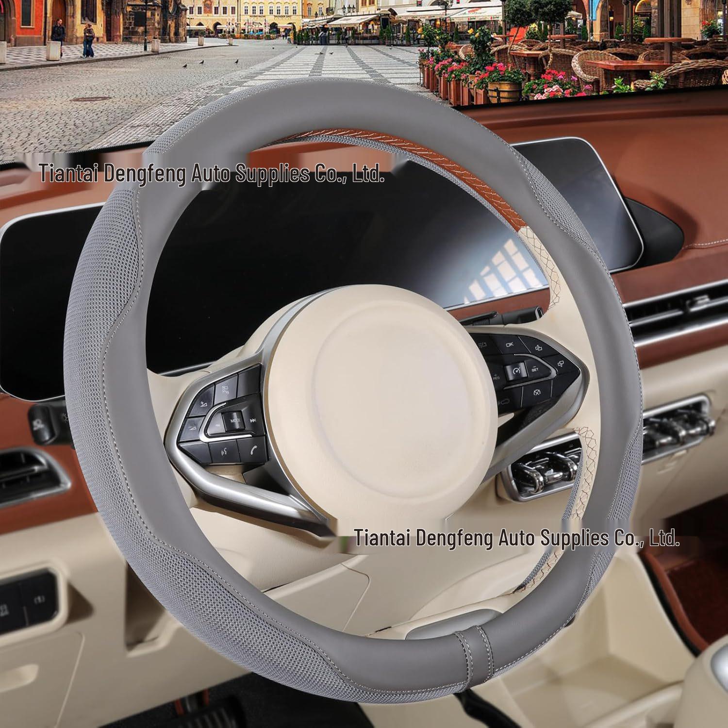 

14 Steering Wheel Cover for Prius/Civic - Nappa Ultra-fine Leather, Non-slip, Breathable Fabric 38 cm сірий колір