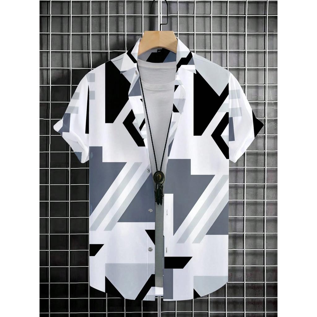 Men's summer designer shirt 3D irregular geometric print Hawaiian shirt short sleeved floral fashion retro