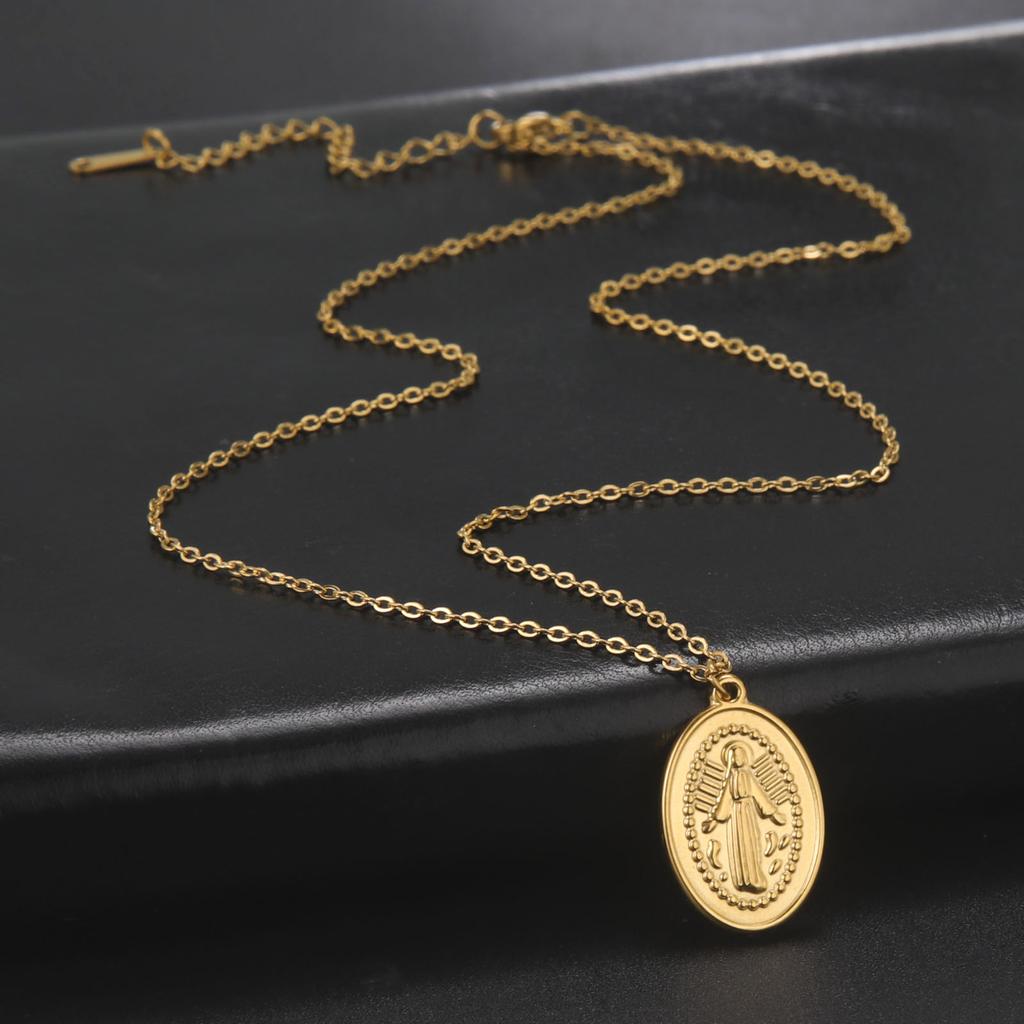 Religious Virgin Mary Pendant Necklace for Women Stainless Steel Mother of Jesus Necklaces Catholic Blessed Jewelry Gift