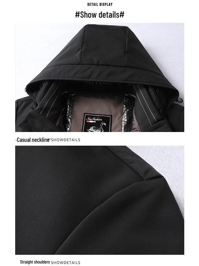 Men's Mid-Length White Goose Down Jacket with Removable Liner - Thickened Warm Coat for Middle-Aged Dads