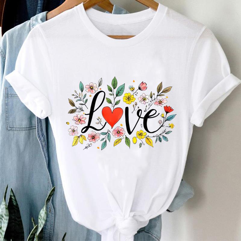 (Asian Size) watercolor flower style cute Printed Female Clothing Women Tee Lady  T Shirt  Casual Fashion Top Graphic Short Sleeve T-shirts