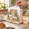 Sturdy Wood Tissue Holder Wooden Christmas Reindeer Napkin for Dining Table, Winter Forest Table Decor Theme Decorative Stand, Festive Kitchen