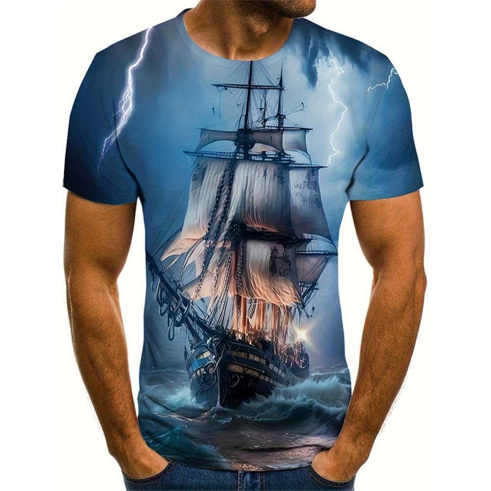 Sailing Ship Graphic T-Shirts Sailboat 3D Print Men Women T Shirt Short Sleeve Oversized Harajuku Y2k Tops Tees Kids Clothing