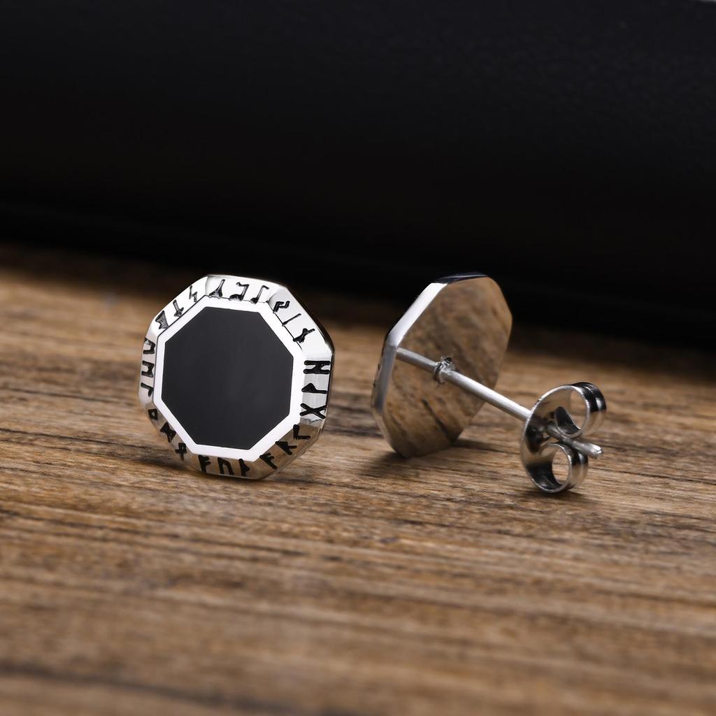 Vnox Octagon Triangle Earrings for Men, Stainless Steel Viking Rune Almut Stud Earrings, Geometric Ear Jewelry